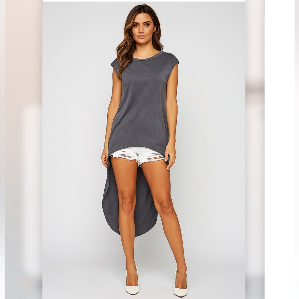 New Women’s Suede Feel Gray High-Low Tunic Top